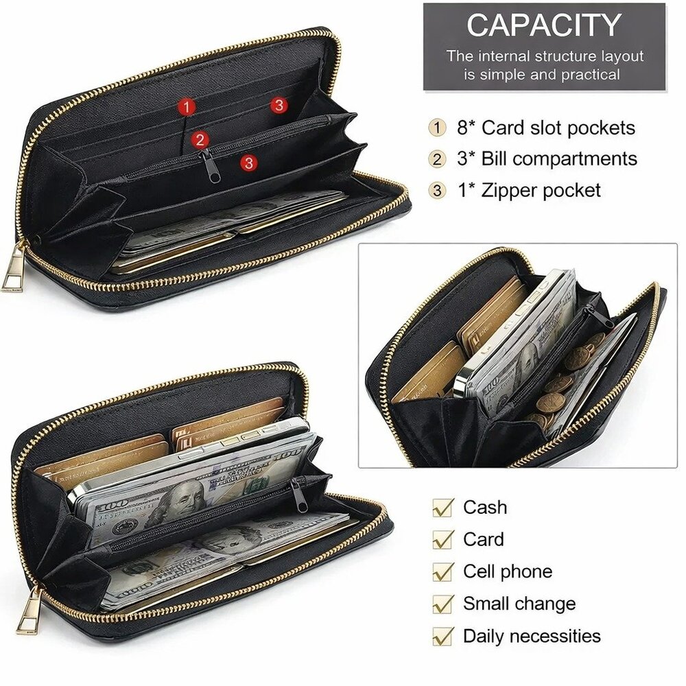 Money Print Wallet $100 Bill Zip Around Clutch Card Organizer Unisex - Picture 4 of 7